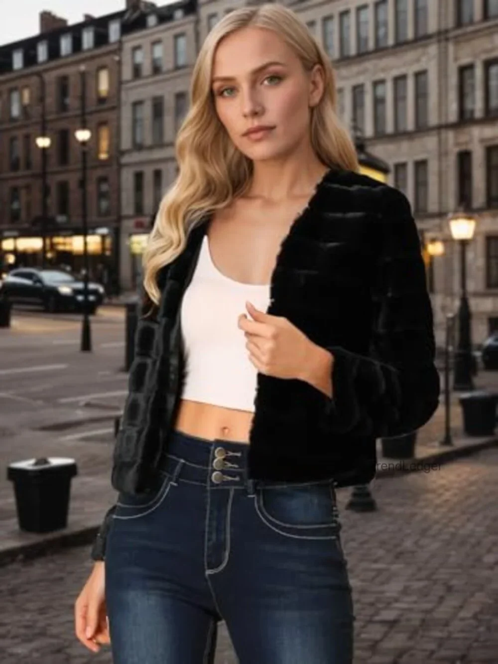 Cropped Faux Fur Coat - Fluffy Soft Jacket Long Sleeve Winter Warm Casual